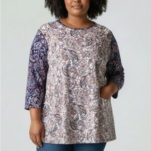 Lands End Paisley Print Women's Top with 3/4 length sleeves, size XL18